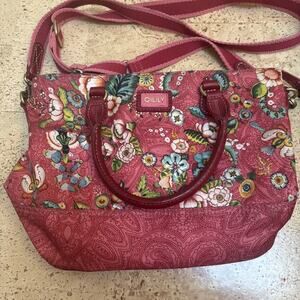Oilily Women's Floral Tote Handbag Beautiful Pink Color Removable Shoulder Strap